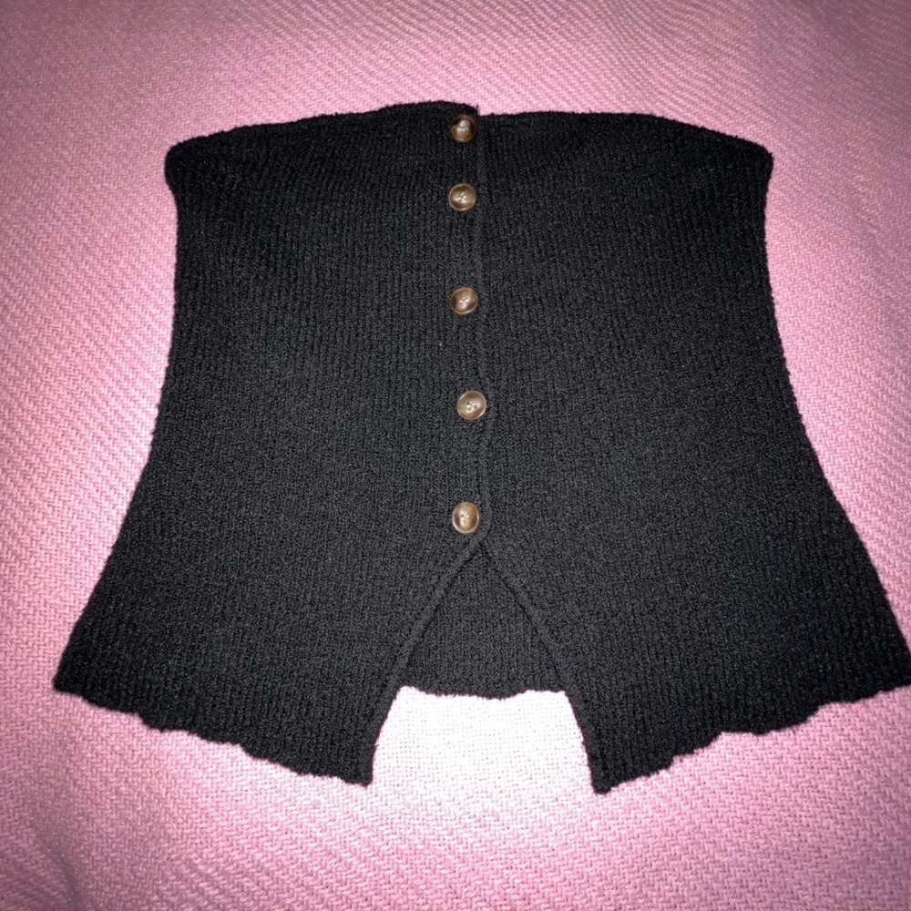 Stitch + Feather Womens Black Knit Strapless Button Front Tube Top Small